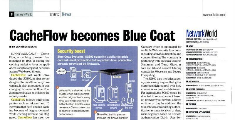 News of Cacheflow becomes Bluecoat